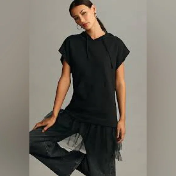 black sweater dress with poplin frill Karly Tie Front Poplin Dress